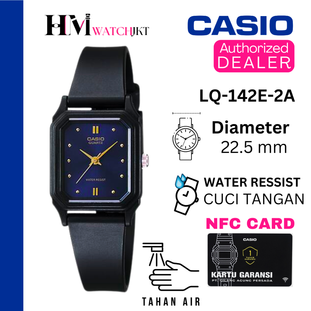 CASIO LQ-142E-2ADF Jam Tangan Wanita Original Analog karet Vintage Antiair LQ-142E-2A LQ-142 LQ142