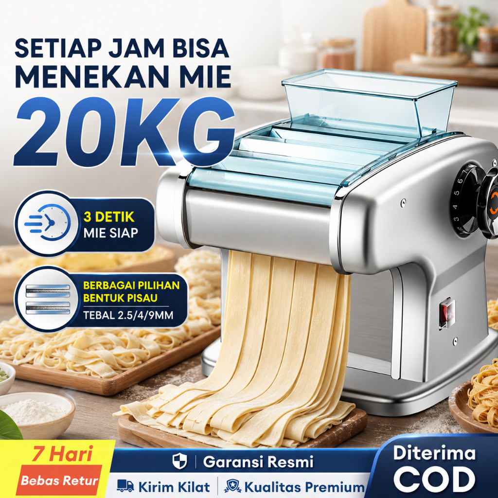 TIXX Gilingan Mie Listrik 135W Mesin Pembuat Mie Otomatis Noodle Maker 3 Pisau 2.5/4/9mm 9 Level Ket