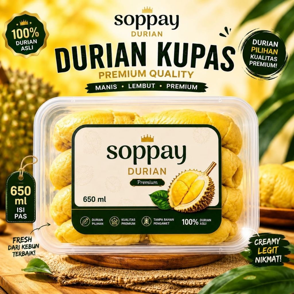 Durian kupas mentega pilihan/Durian kupas Medan Soppay Durian Store