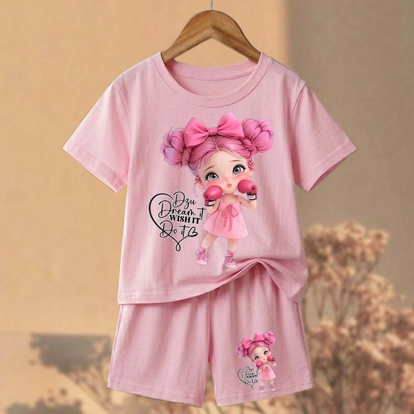 ZSs Setelan Baju Anak Perempuan Boxing Edition Anak Usia 1-5 Tahun Gambar Princes Boxing Viral Lenga
