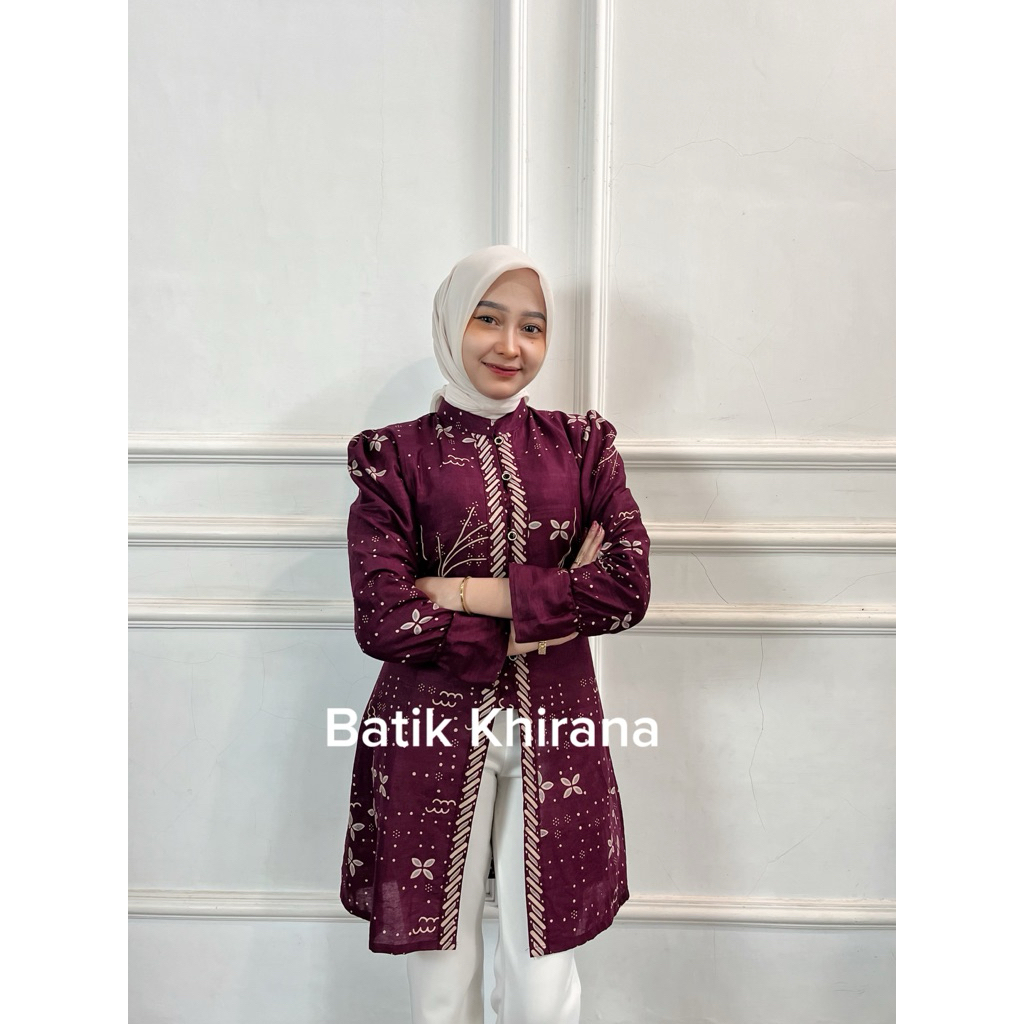 Tunik Batik Modern Wanita Kancing Depan Tunik Kusuma Ayu