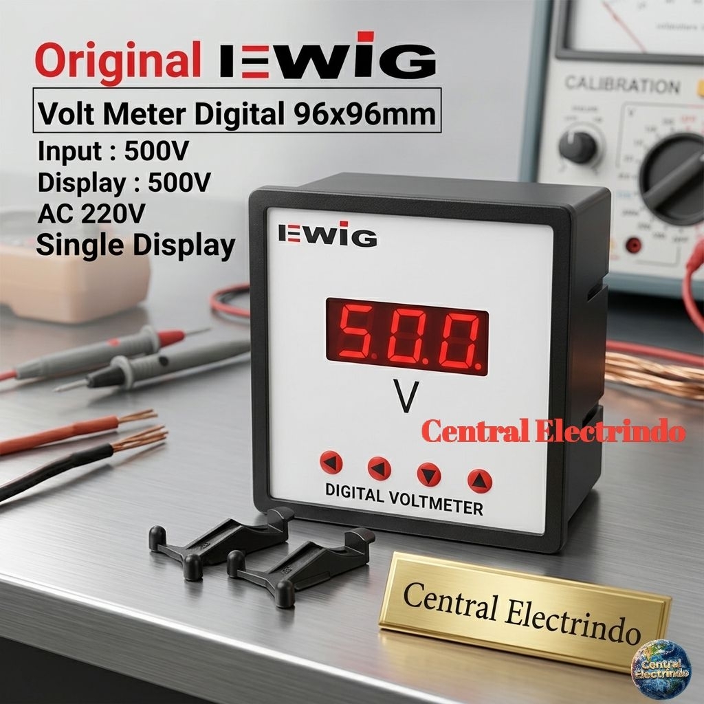 Volt Meter Digital LED 96x96mm E294U Single Dislplay EWIG.