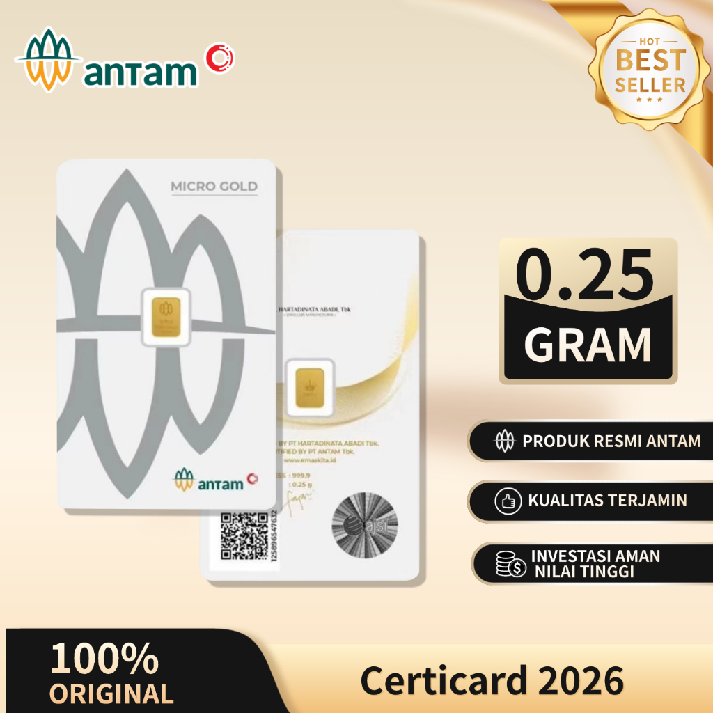 ANTAM 0,25 gram LM Batangan Emas Logam Mulia  Sertifikat Terbaru