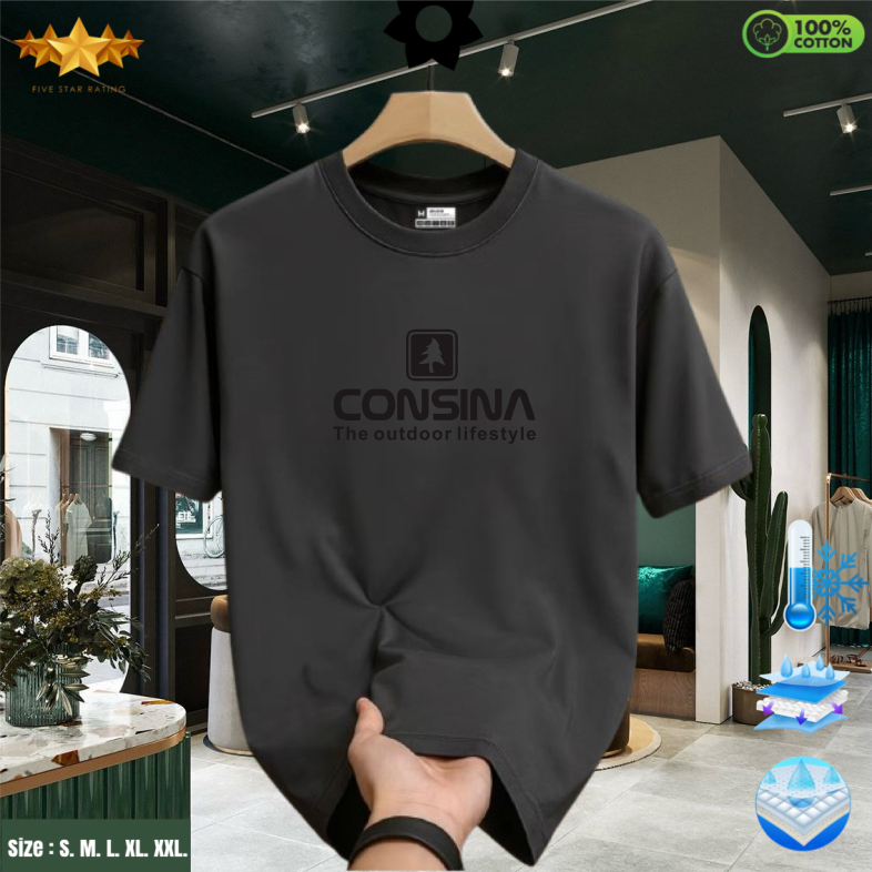 Promo Diskon T-shirt Basic Kaos Consina Logo Hitam Unisex Motif Lengan Pendek Atasan Size Oversized,