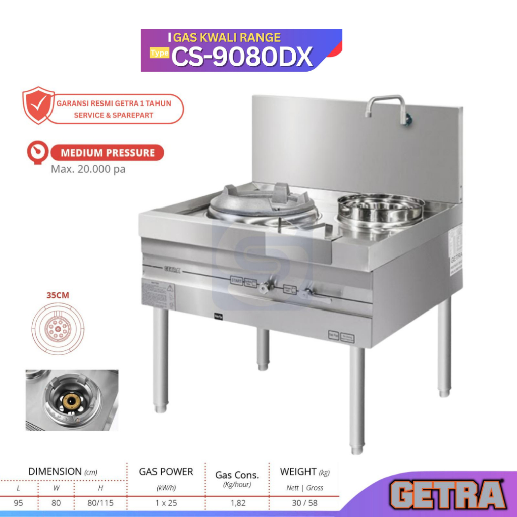 GETRA Gas Kwali Range Medium Pressure CS-9080DX / CS 9080 DX / CS9080DX / Kompor Gas Komersial
