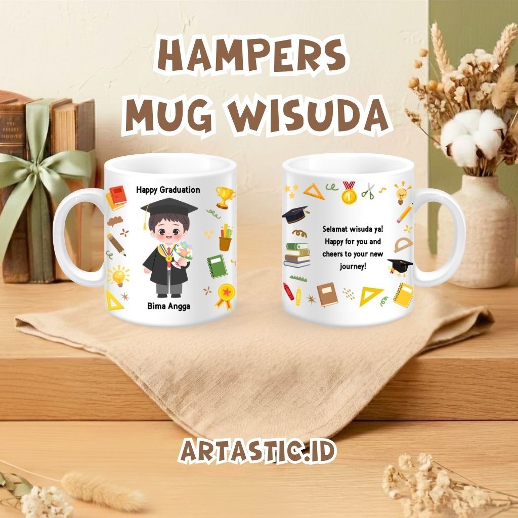 Custom Mug Souvenir Graduation Free Box | Hampers Mug Wisuda Custom | Hampers Mug Custom