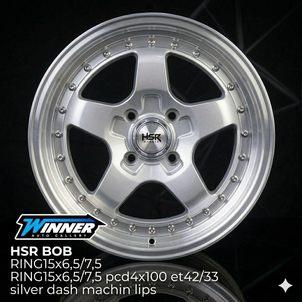 Velg Mobil HSR Ring15 Lubang Baut 4 Velg Celong Silver Chrome