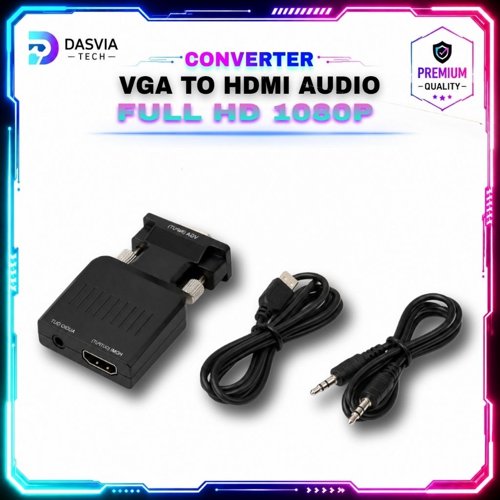 VGA to HDMI Converter Adapter Full HD 1080P dengan Audio Jack 3.5mmConverter VGA to HDMI Audio 1080P