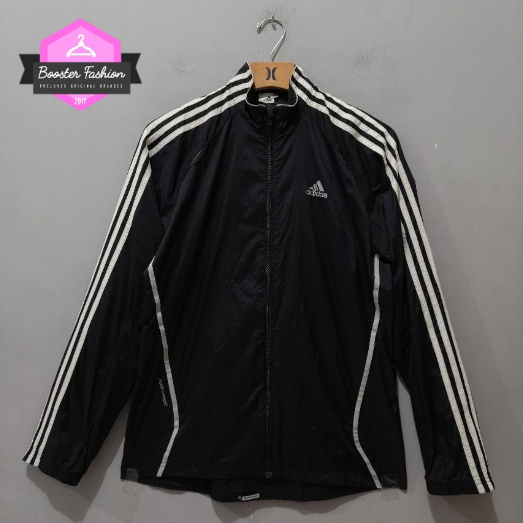 JAKET RUNNING ADIDAS STRIPE 3 RESPONSE BLACK ORIGINAL SIZE M fit L