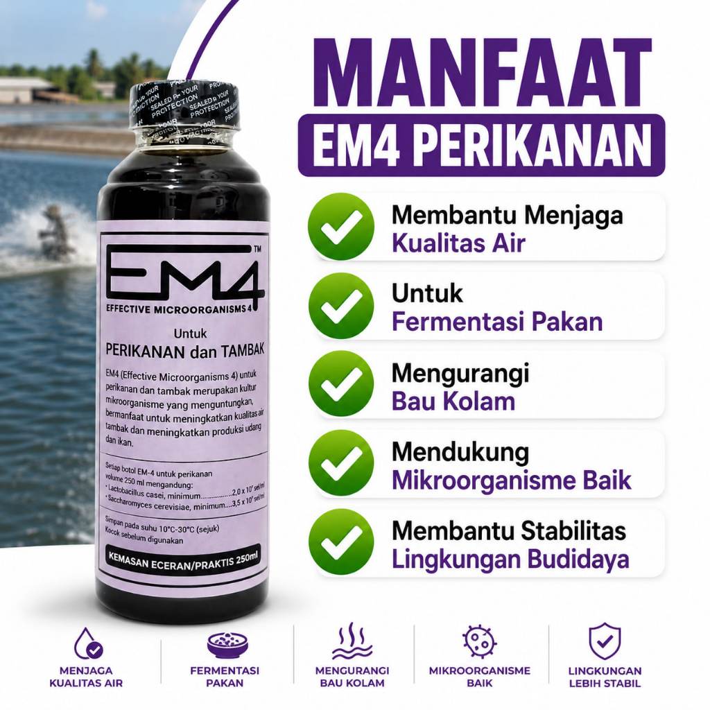EM4 Perikanan Tambak 250ml Probiotik Kolam Ikan Udang Lele Nila Pengurai Air