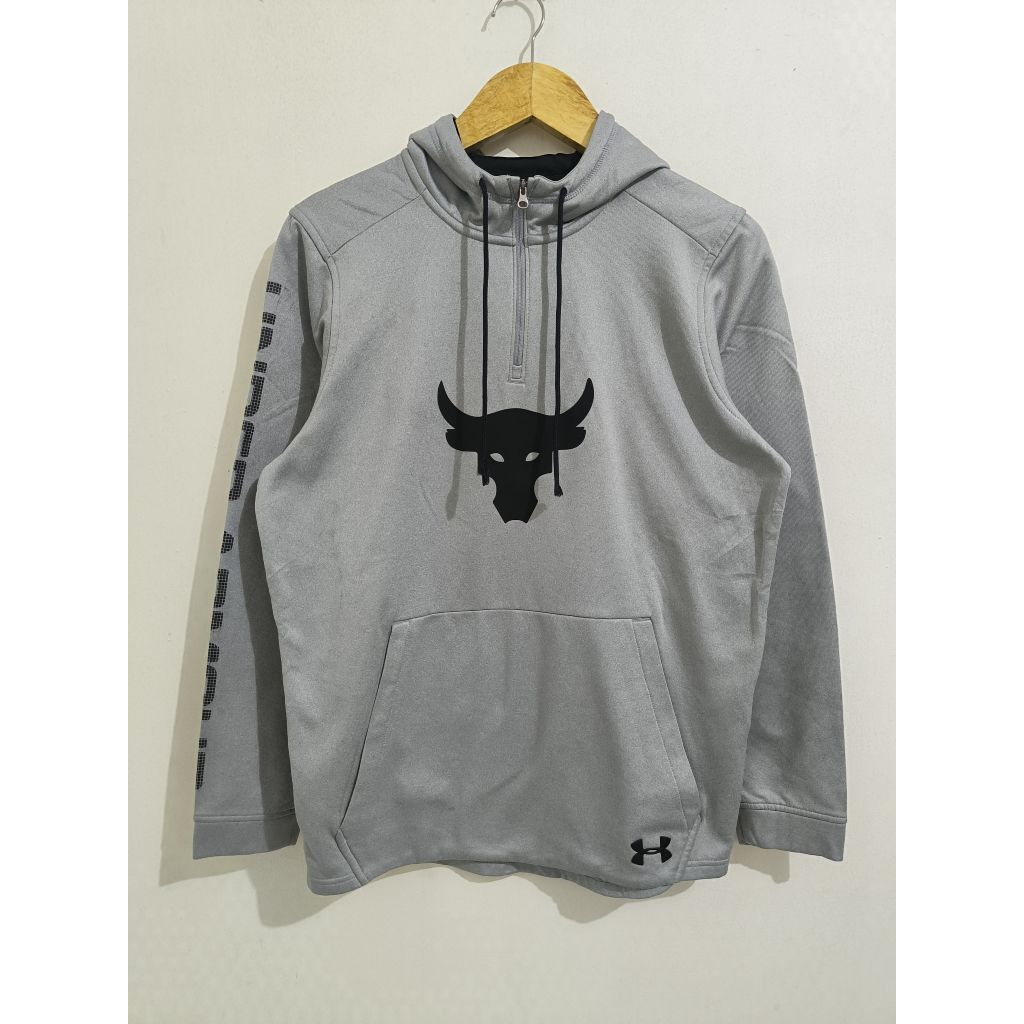 Jacket Quarterzip Hoodie Under Armour Project Rock Coldgear Spellout Grey size S-M