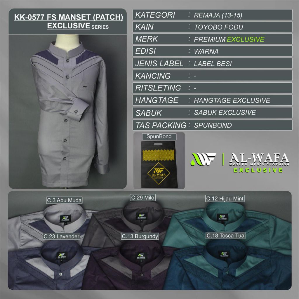 (AL-WAFA)KOKO AL-WAFA ANAK REMAJA TANGAN PANJANG MANSET/KOKO PUTIH AL-WAFA UKURAN 13 14 15/ATASAN KO