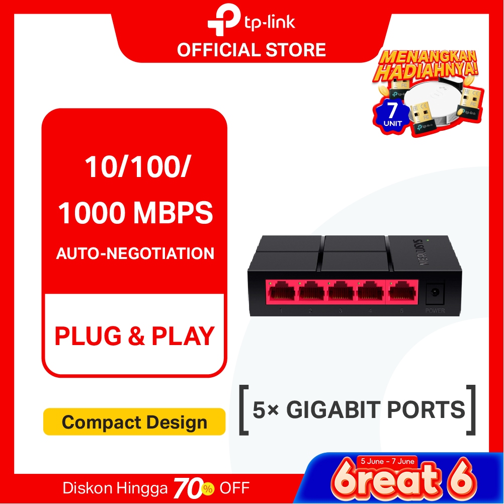 TP-Link | Mercusys MS105G | 5 Port Gigabit Desktop Switch | 1000 Mbps Ethernet Hub | Plug & Play