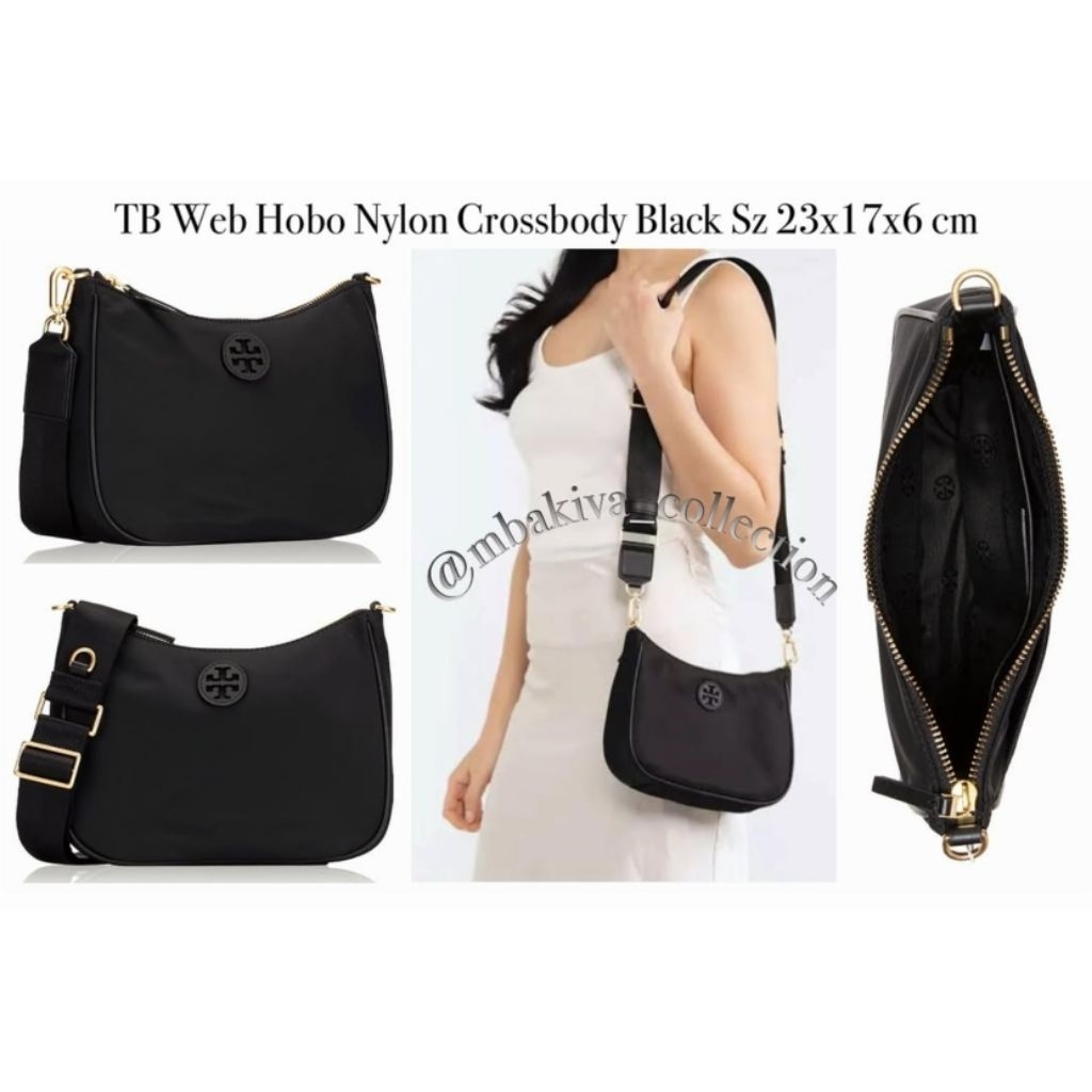 TB Web Hobo Nylon Crossbody Black