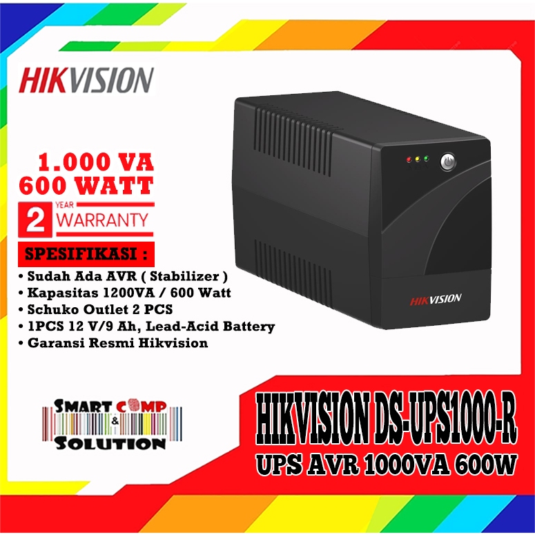 UPS Hikvision DS-UPS1000-R / UPS1000 / UPS-1000 1000VA 600W / 600 Watt Stabilizer AVR Garansi Resmi