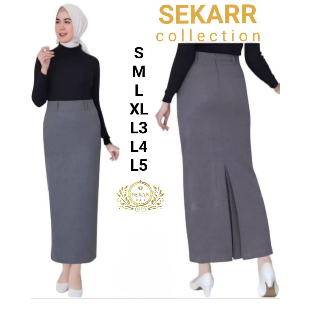 ROK KERJA WANITA PANJANG/ROK SPAN REMPEL BELAKANG SIZE S - L5
