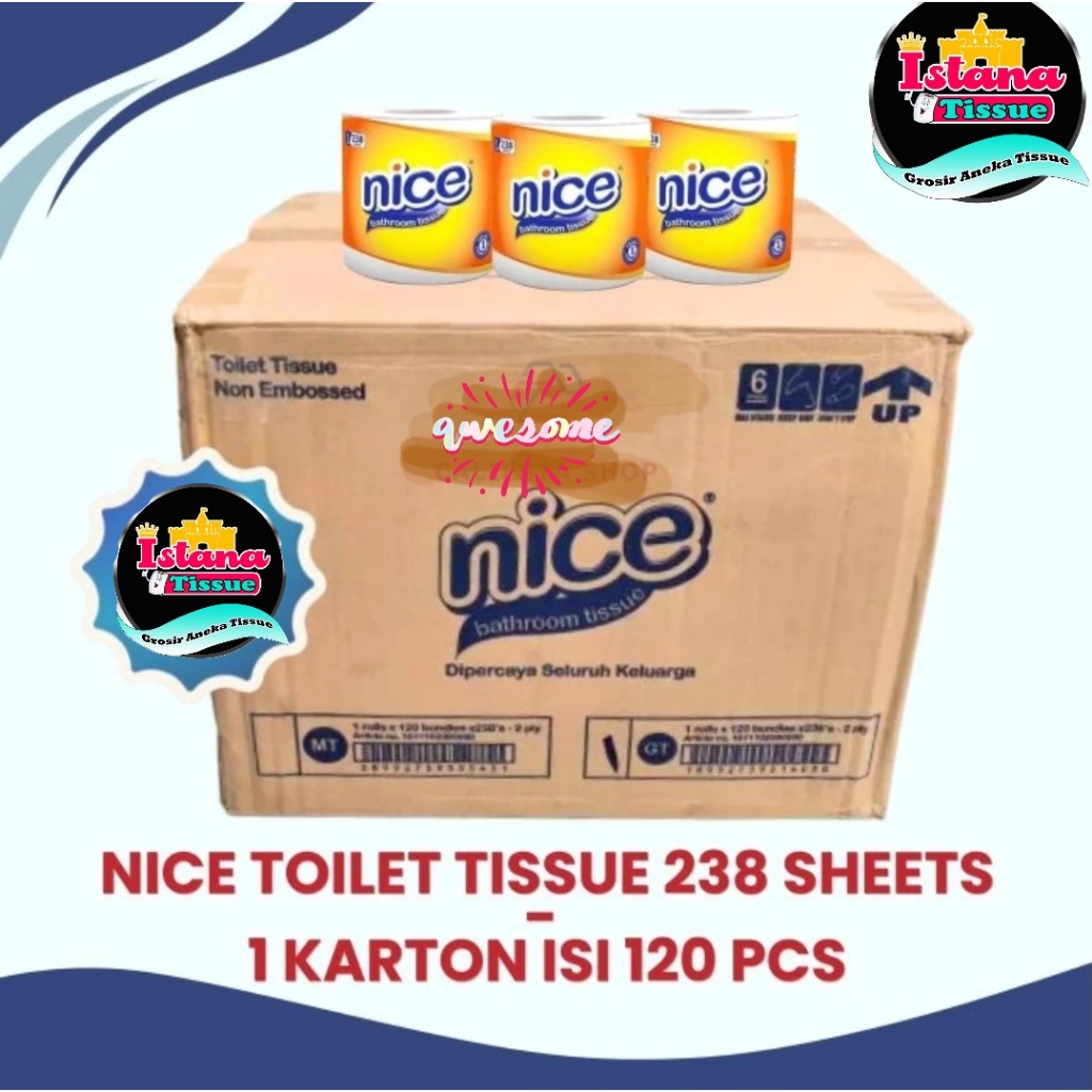 ( KARTON isi 120 Roll ) Tissue NICE Tisu Gulung Toilet 460 + 50 helai extra emboss
