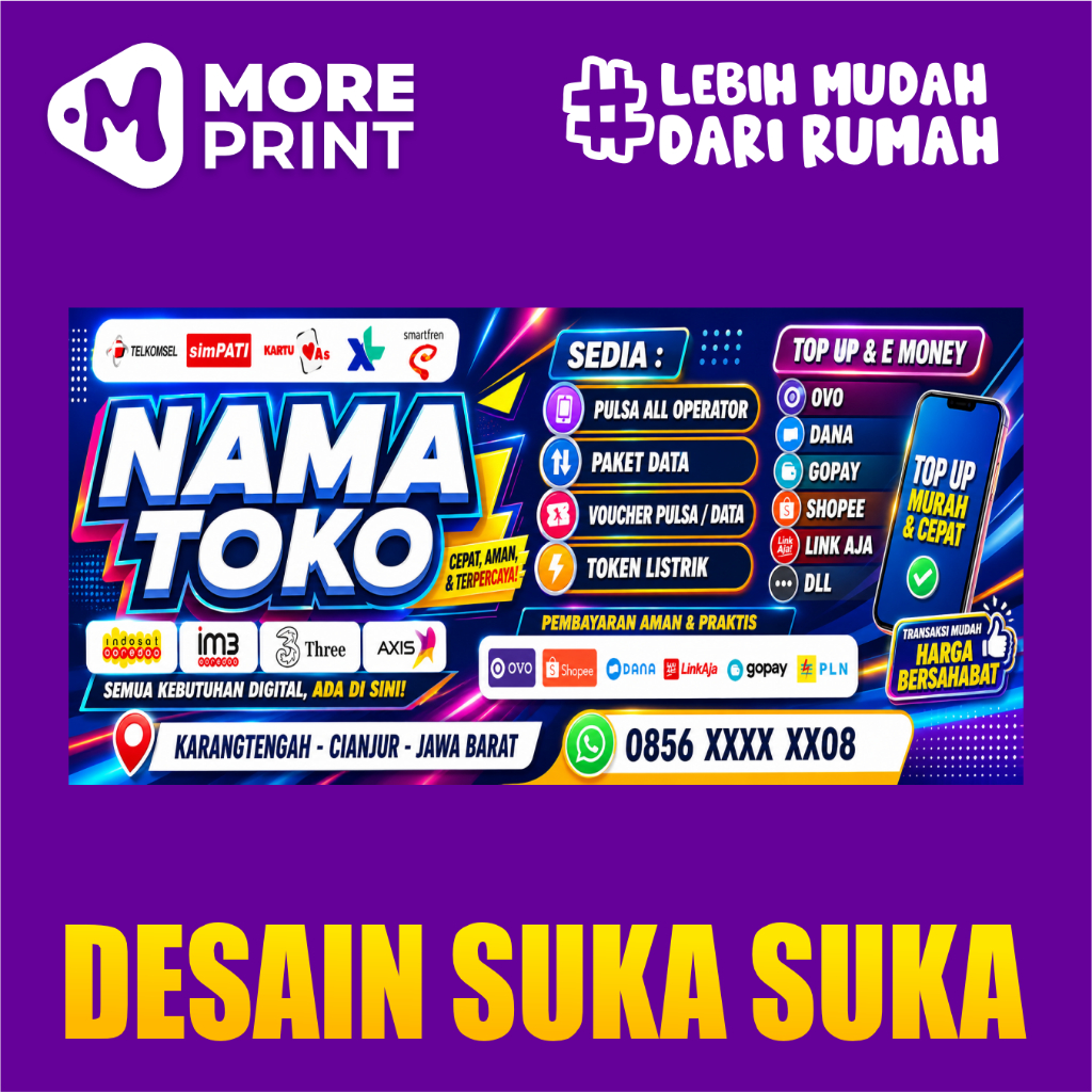 SPANDUK KONTER / WARUNG / SERVICE HP / ES KELAPA, SPANDUK UMKM, BAKSO, BASO ANEKA MAKANAN ,BANNER TO