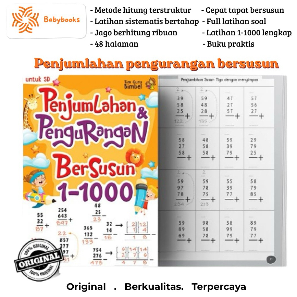 Buku Aktivitas Anak SD 1 2 3 Belajar Penjumlahan 1-100 - 32 Halaman Full Aktivitas