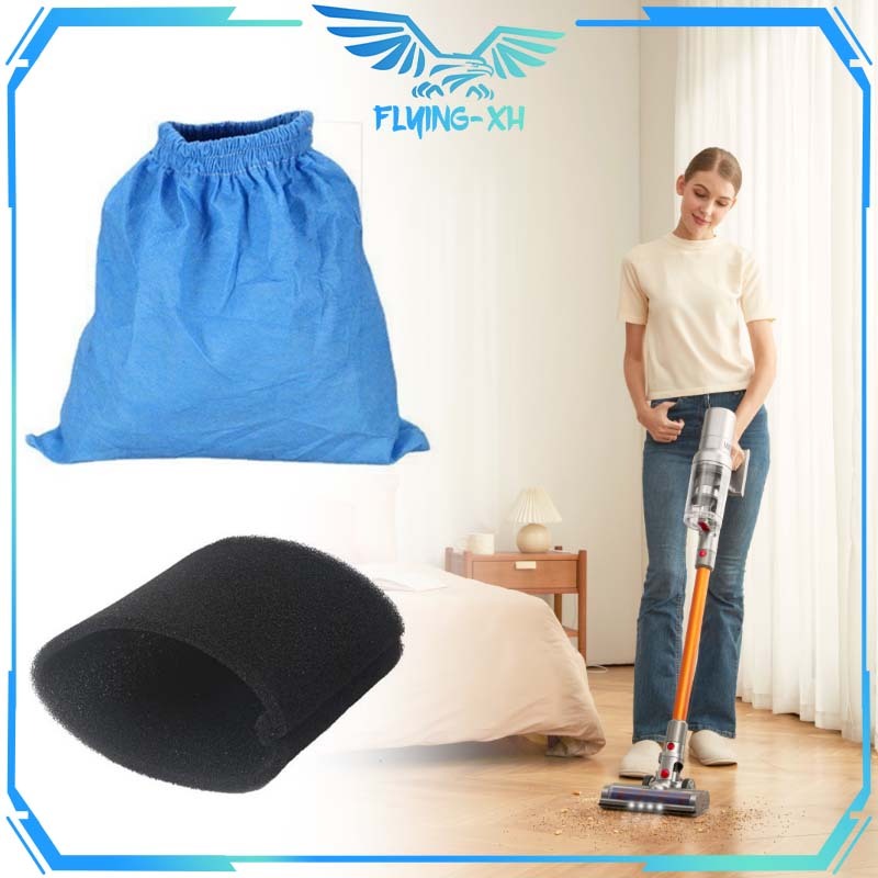 Filter Bag Vacuum Cleaner Set Kantong Filter Vacuum Cleaner Basah Kering Kain Biru Dan Busa Hitam
