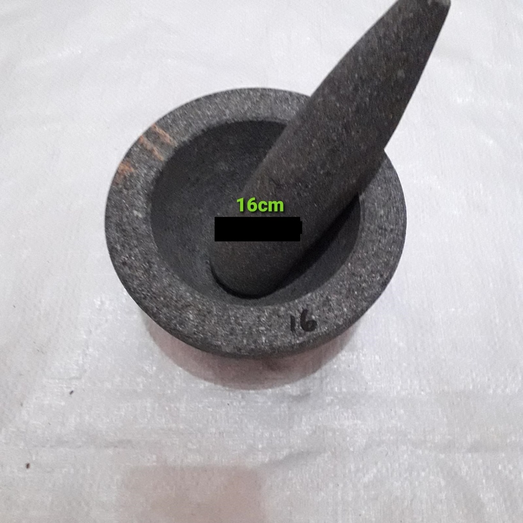 Lumpang bubut batu asli 16cm+alu
