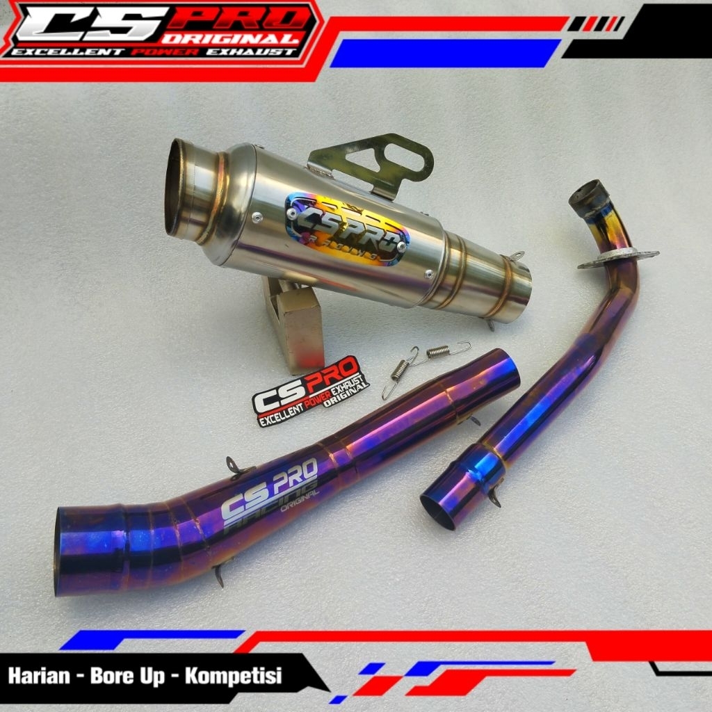 Knalpot racing original Cs Pro mp 4 new edition produk cs Pro pipa leher samping purple supra 110/12