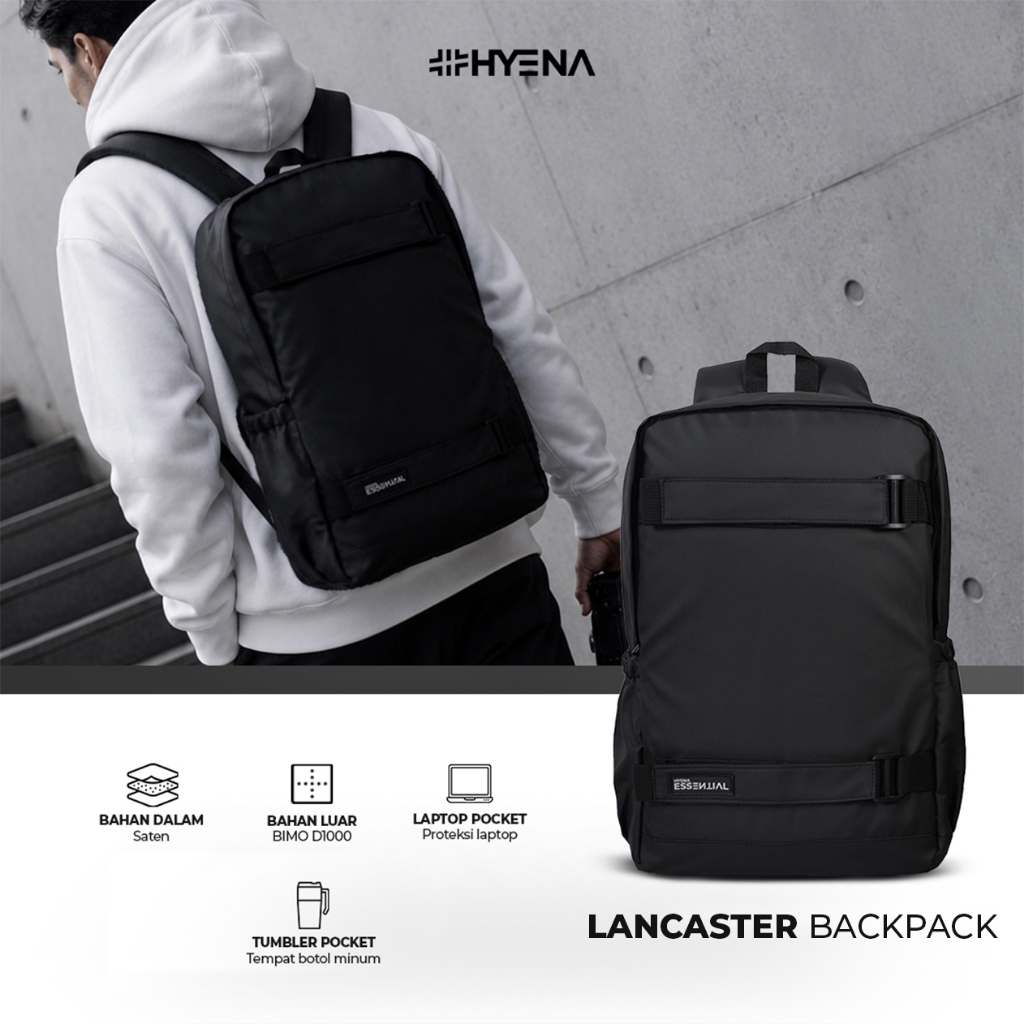 HYENA - LANCASTER - Tas Ransel Pria Tas Sekolah Kuliah Kerja Kantor Casual Laptop Bag - Backpack Ess