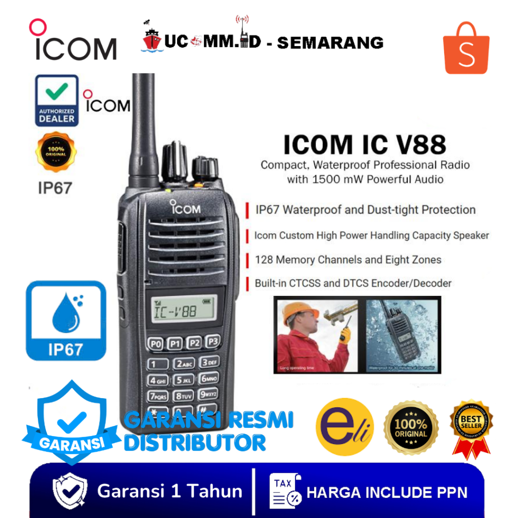 ICOM Ic-V88 V88 V 88 Singleband Vhf 136-174MHz Radio HT Icom V88 Original Garansi Resmi