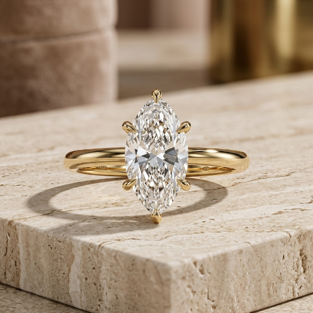 Cincin Diamond Marquise Wanita Suasa Lapis Emas Kuningan Custom - ASA Jewerly