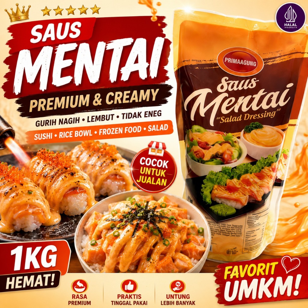 Saus Mentai 1kg Prima Agung HALAL Premium Untuk Sushi Rice Bowl Frozen Food Siap Pakai