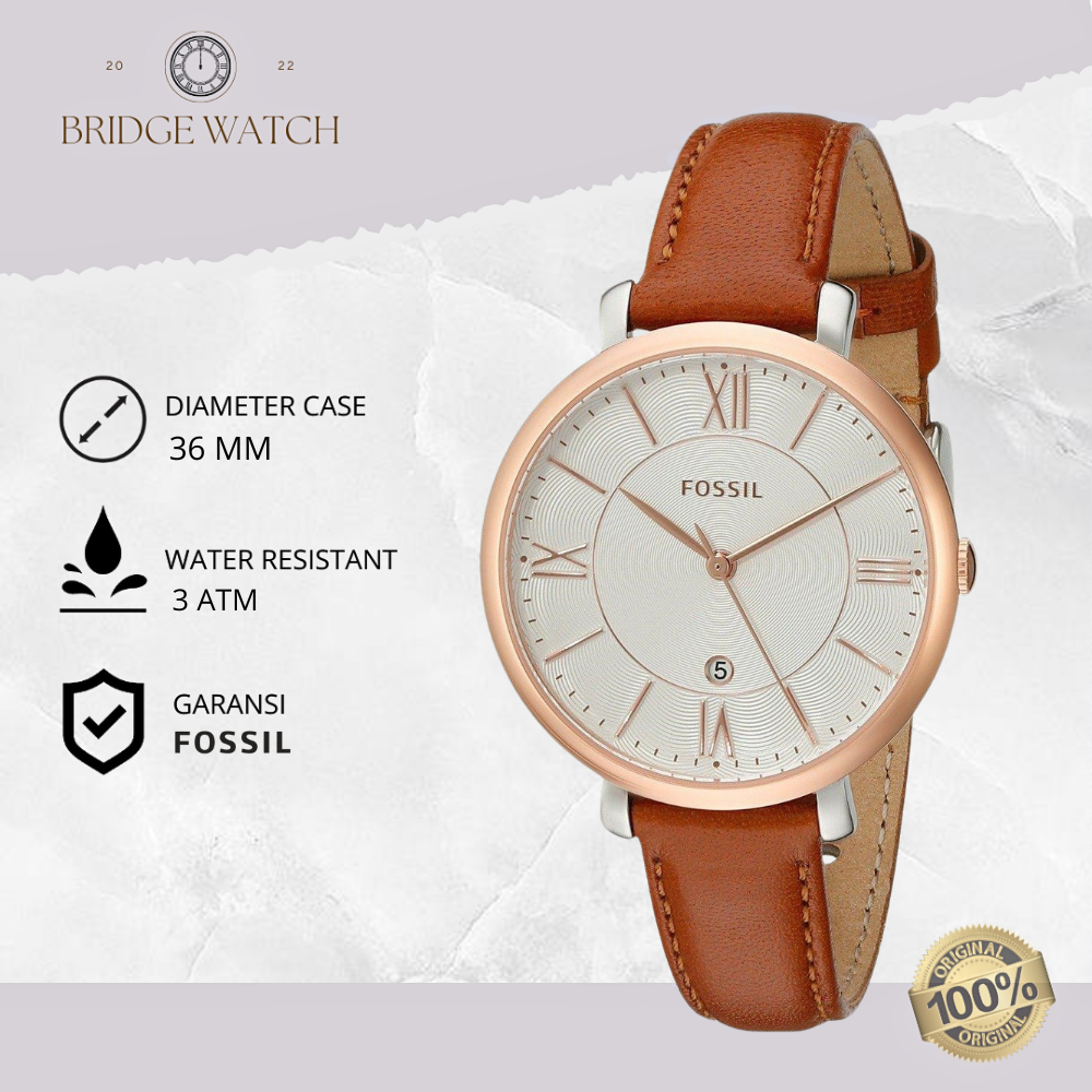 Jam Tangan Wanita Fossil Jacqueline Kulit Brown Slim Casual Original ES3842