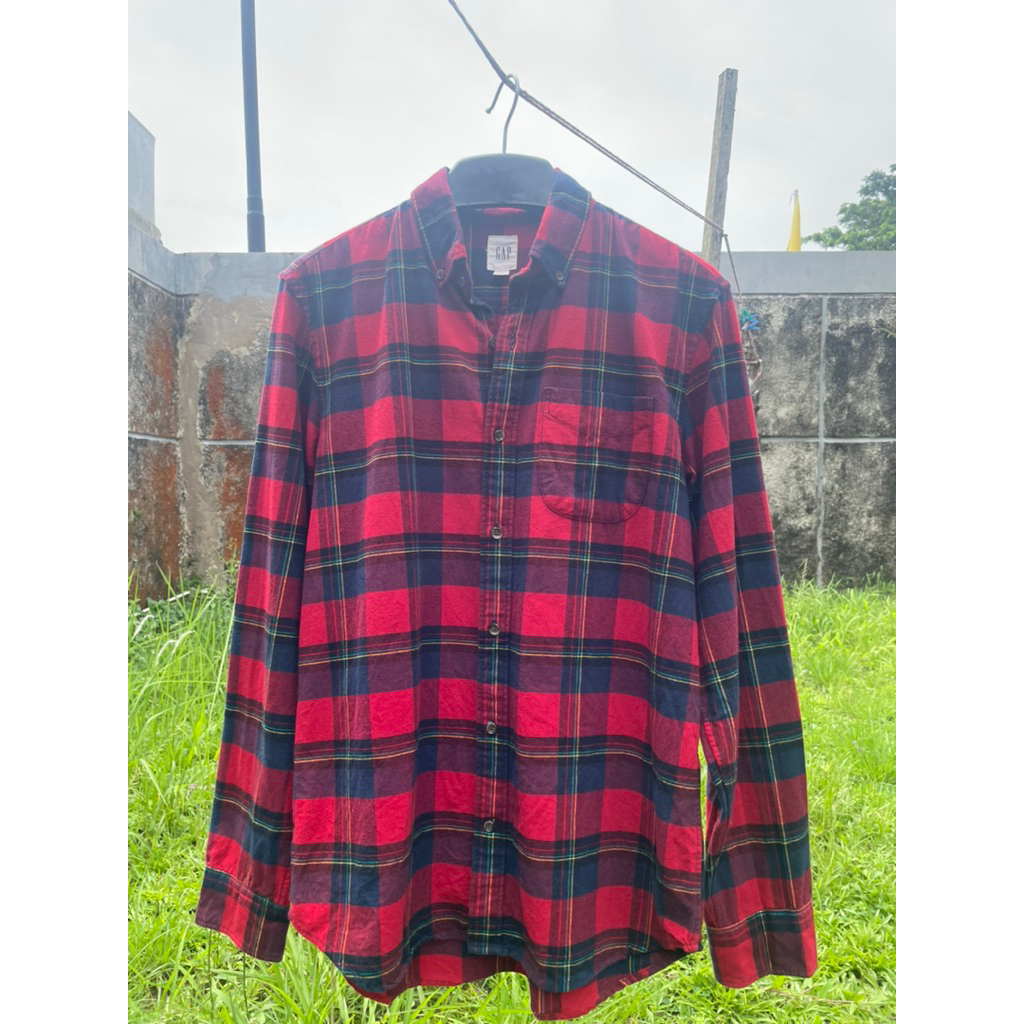 Kemeja flanel pria cowok GAP original motif kotak merah navy keren mewah kekinian premium murah