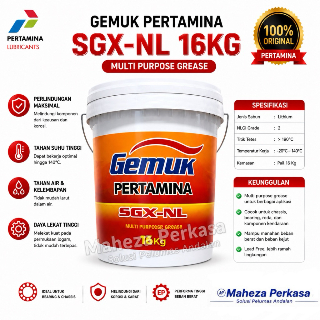 Gemuk Pertamina SGX-NL Lithium Grease NLGI 2 16Kg Multipurpose Bearing Chassis