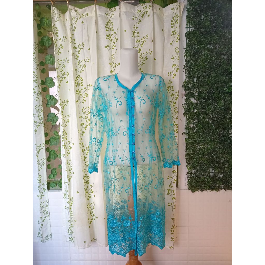 Outer kebaya hijau tosca wanita lengan panjang