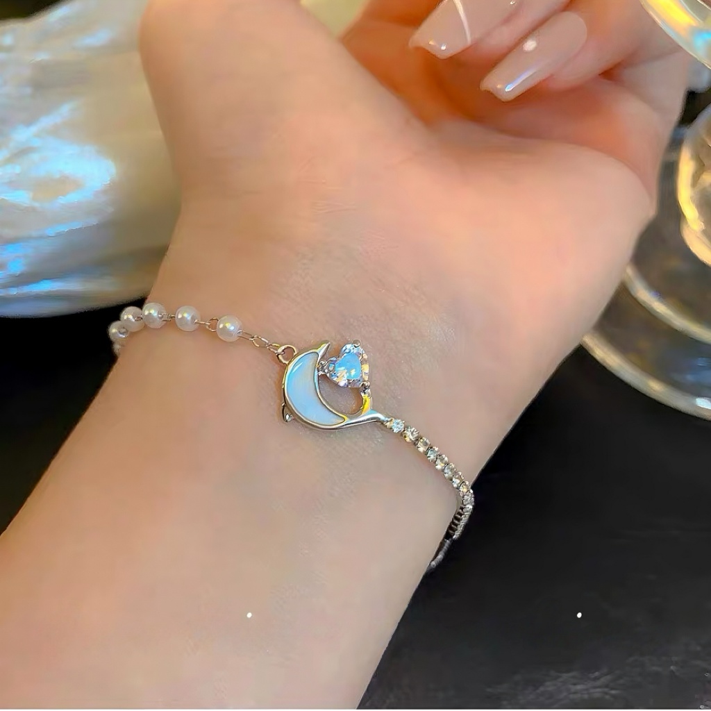 FF415[COD]Gelang Adjustable Liontin Bulan Perak Hadiah Spesial untuk Wanita Dewasa
