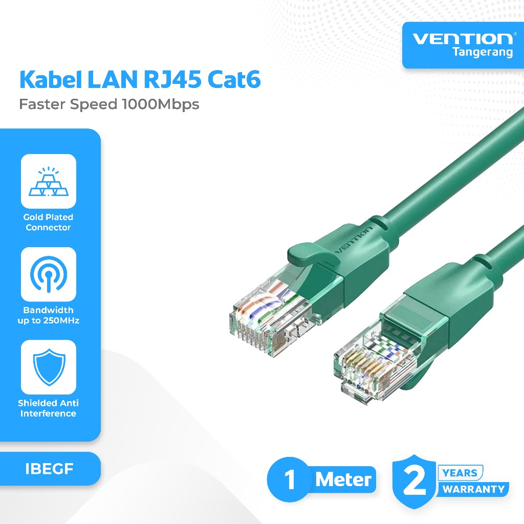 Vention Kabel LAN RJ45 Cat6 UTP Gigabit Ethernet UTP 1000Mbps LAN Cable 1M 1 Meter Green - IBEGF