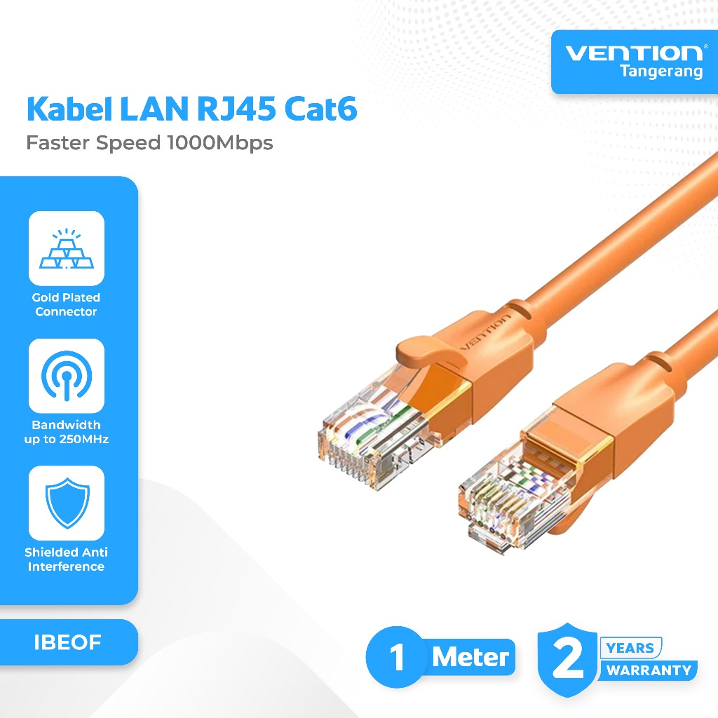 Vention Kabel LAN RJ45 Cat6 UTP Gigabit Ethernet UTP 1000Mbps LAN Cable 1M 1 Meter Orange - IBEOF