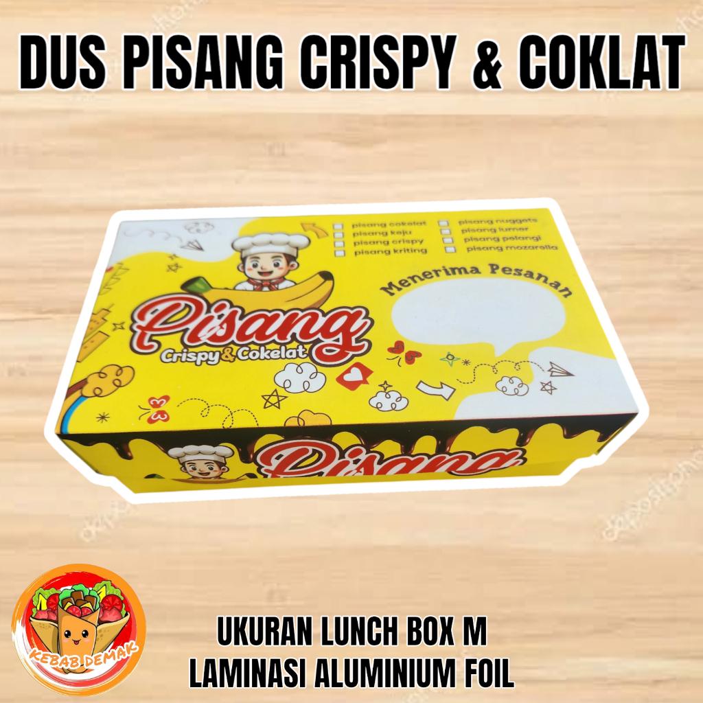 100 Pcs Dus Pisang Crispy & Coklat, Bahan Laminasi Aluminium Foil - Ukuran Lunch Box M