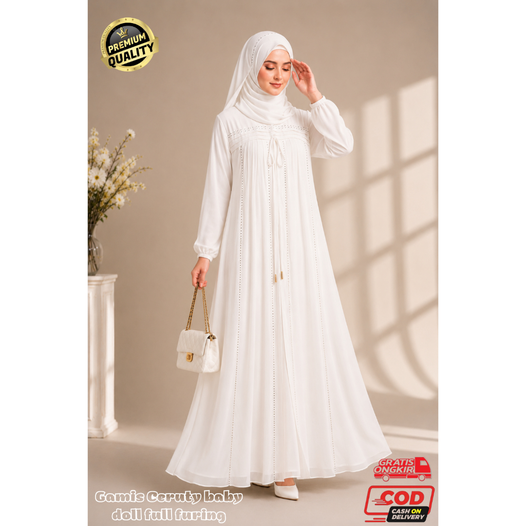 Zeina Dress By HIJRAH HIJAB COLLECTION ~ Gamis Ceruty Babydoll Full Furing Terbaru 2026