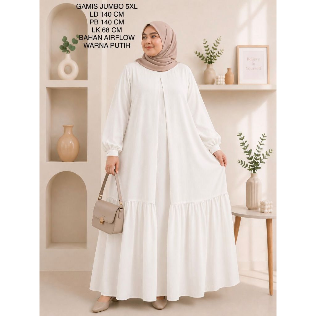 Gamis Jumbo Ld 140 Cm Model Outer Warna Polos Kekinian - Bella Dress