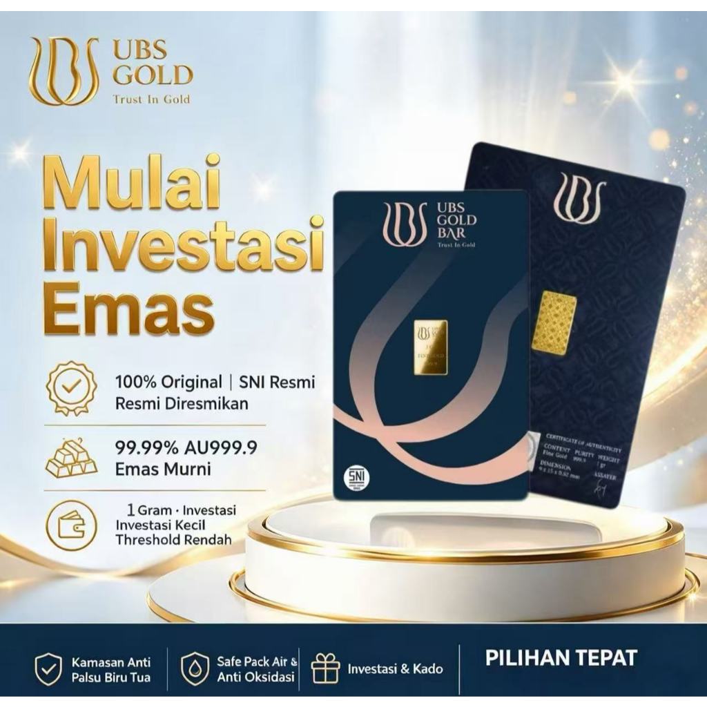 Logam Mulia Emas UBS 1 Gram - Bersertifikat Asli, 24 Karat, Kemasan Tebal