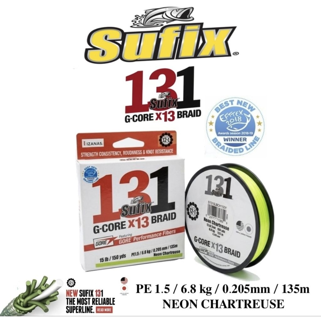 LINE / PE SUFIX 131 NEON CHARTREUSE, 150YDS / 135Meter