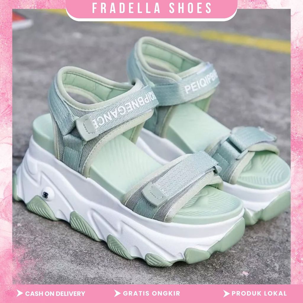 FRADELLA21 - Sandal Wedges Wanita Model Double Velkro Pengencang Pergelangan Kaki Bahan Sintetis Hak