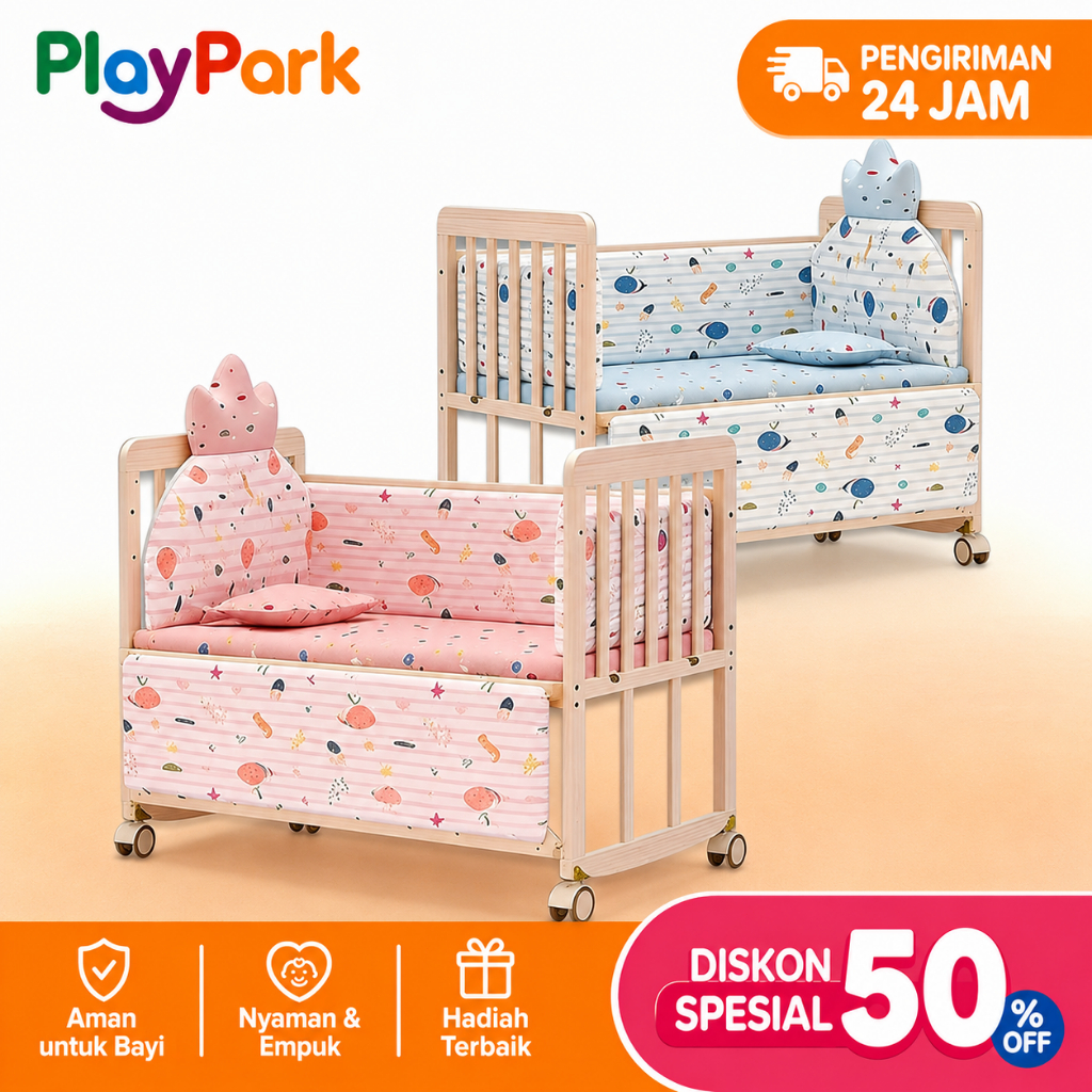 PlayPark Tempat Tidur Bayi Kayu Box Bayi Baby Box Goyang Newborn Multifungsi Lipat Tempat Tidur Bayi