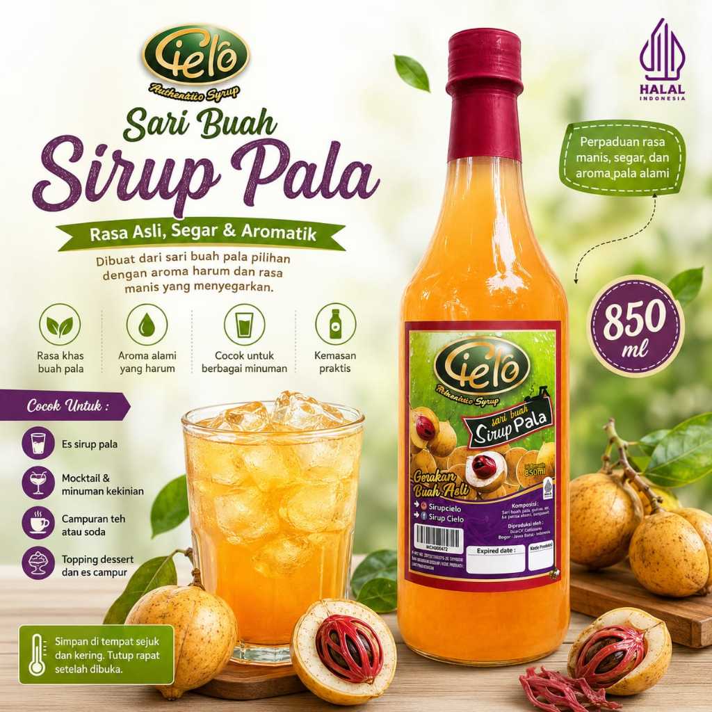 Sirup Pala Cielo 850ml  - Rasa Alami, Segar, Praktis