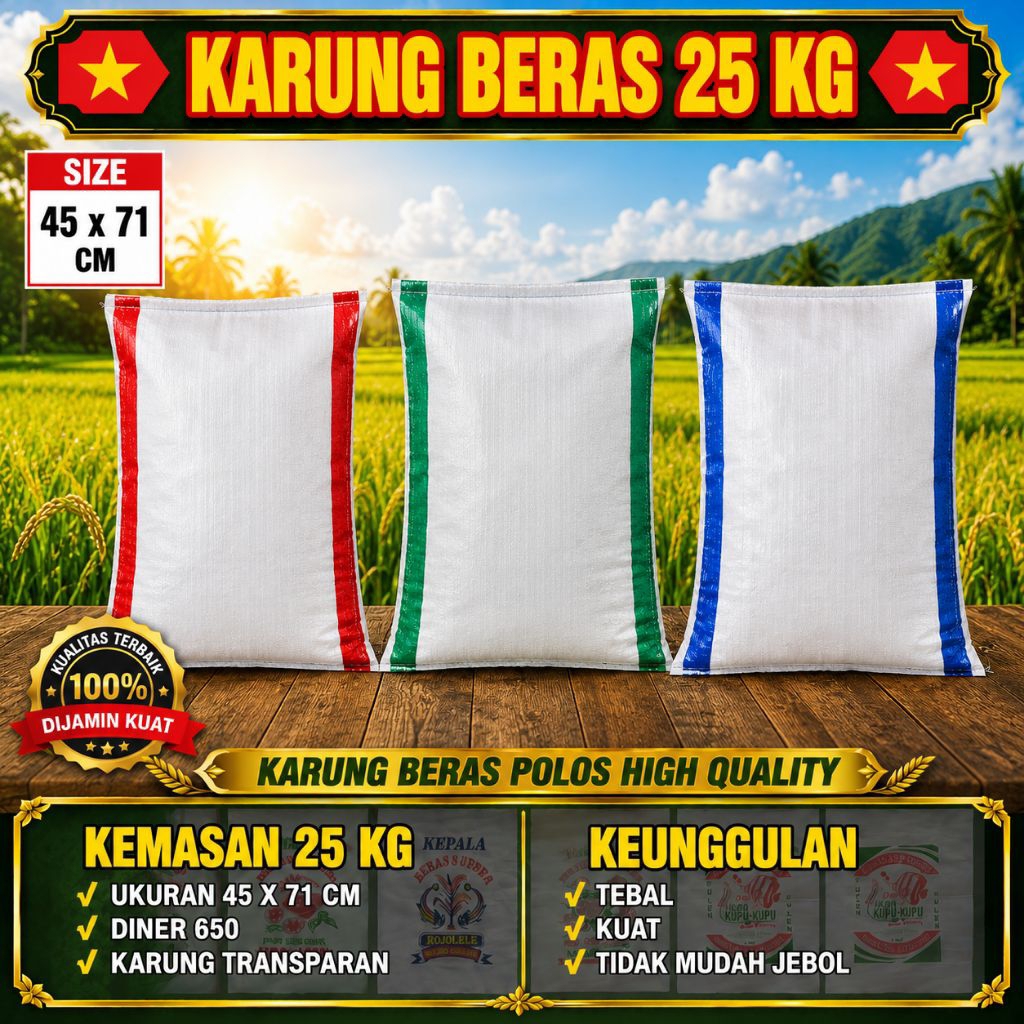 Karung Beras Polos Transparan 25kg Isi 50