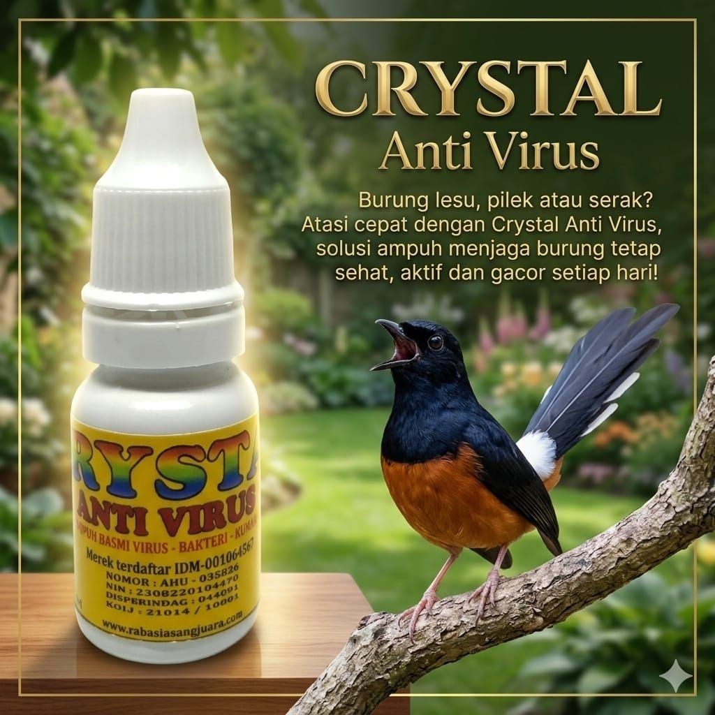 (VB11) CRYSTAL ANTI VIRUS BURUNG 15ML | Obat Snot Pilek Flu Burung | Anti Virus & Bakteri Burung Kic
