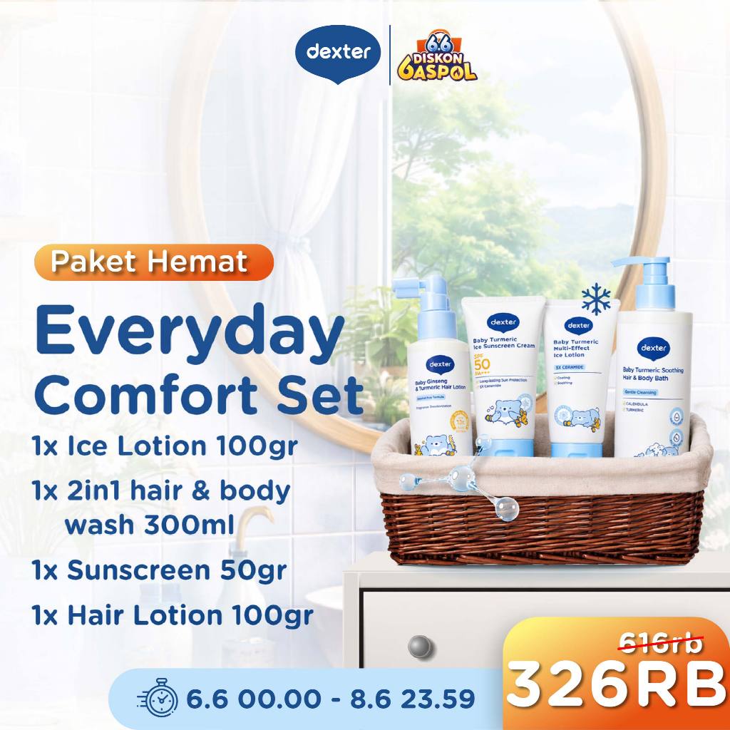 DEXTER Baby [4 PCS] Everyday Comfort Set Bundle Ice lotion 100gr & Ice Sunscreen Cream 50gr & Hair B