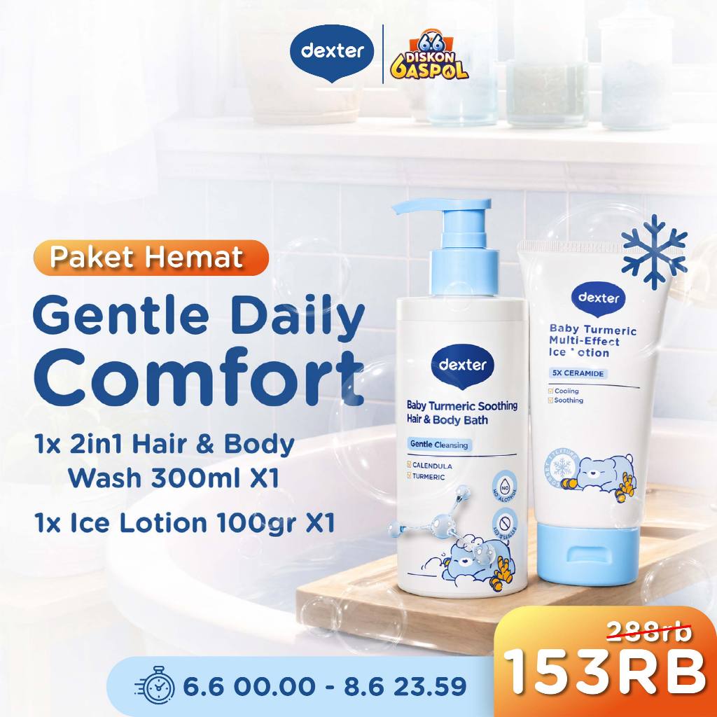 DEXTER Baby [2 PCS] Gentle Daily Comfort Bundle Ice Lotion 100gr & Hair Body Bath 300ml | Melembabka