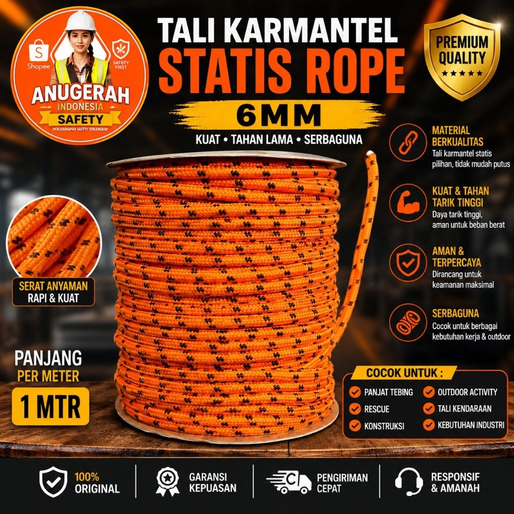 TALI KARMANTEL STATIS ROPE 6MM PER METERAN